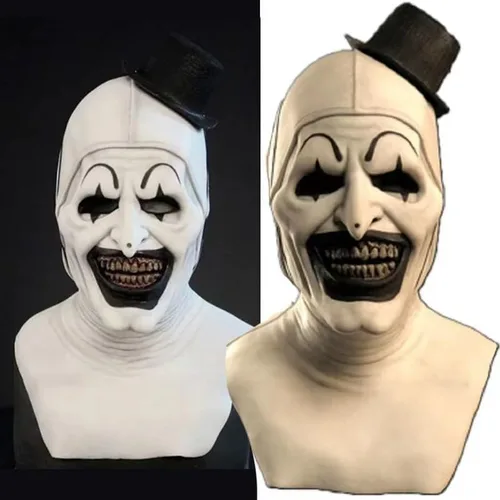 Vista 4 de Lyxaof Art - Disfraz de payaso asesino de terror con máscara, disfraz de Halloween aterrador, traje de cosplay para adultos y niños