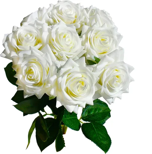 Vista 11 de Mandy's 10 tallos artificiales de color rosa claro, flores de seda con tallos de plástico flexibles para el día de San Valentín, Pascua, bodas
