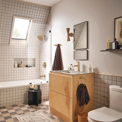 Vista 7 de Moen Gibson 6145BZG - Grifo de lavabo de baño moderno de un solo orificio dorado bronce con placa opcional, 6145BZG