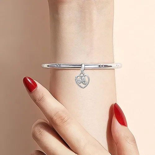 Vista 4 de KunBead Dijes de cumpleaños con diseño de corazón con texto en inglés "I Love You to the Moon and Back", compatibles con pulseras Pandora, collar