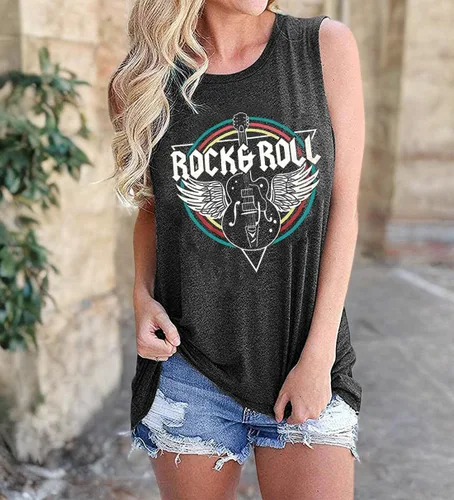 Vista 6 de Camiseta sin mangas de Rock & Roll para mujer, camisetas de música country vintage, camisetas de banda de concierto de rock, camisetas de verano sin