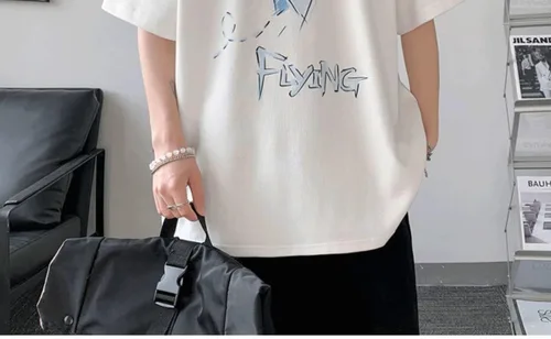 Vista 3 de CYee Camiseta de manga corta de gran tamaño con estampado grunge para hombre, sudadera Harajuku, sudadera japonesa Streetwear Preppy Techwear