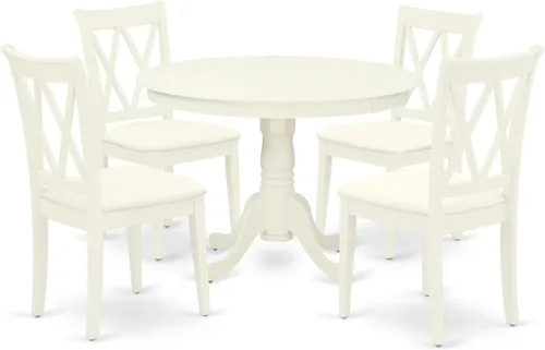 Vista 8 de East West Furniture HLCL3-LWH-C - Juego de comedor de 3 piezas que contiene una mesa de comedor redonda con pedestal y 2 sillas de cocina de tela
