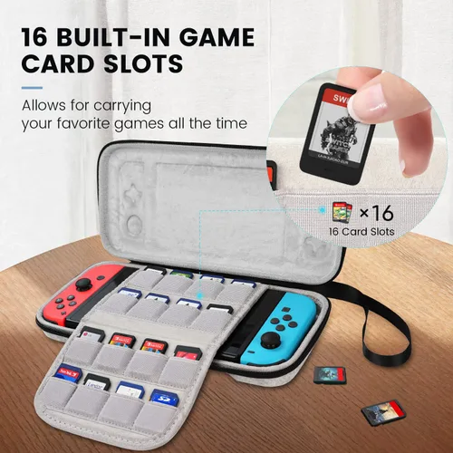 Vista 4 de SARLAR Switch - Funda de transporte rígida compatible con Nintendo SwitchSwitch OLEDSwitch Lite, bolsa portátil y ligera con 16 cartuchos