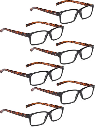 Vista 12 de LUR Gafas de lectura paquete de 5 lectores de plástico cómodos con bisagra de resorte (3 negro + 2 tortugas)