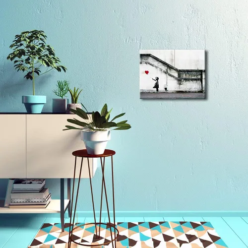 Vista 4 de Pyradecor Banksy Grafitti Girl with Red Balloon Grey Love Pictures Cuadros sobre lienzo, arte de pared moderno, impresiones en lienzo para sala