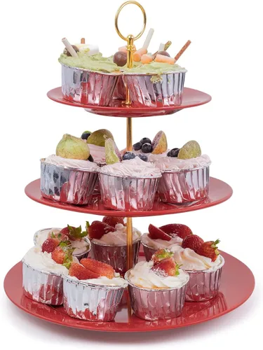 Vista 7 de TP Soportes para cupcakes de 3 niveles de melamina, torre de exhibición de dulces de frutas para bodas, cumpleaños, fiestas de té y baby shower