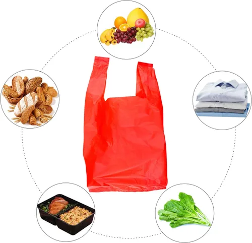 Vista 7 de LazyMe Bolsas para camisetas, bolsas de plástico con asas a granel para compras y restaurantes, bolsas de plástico para negocio, 12 x 20 pulgadas