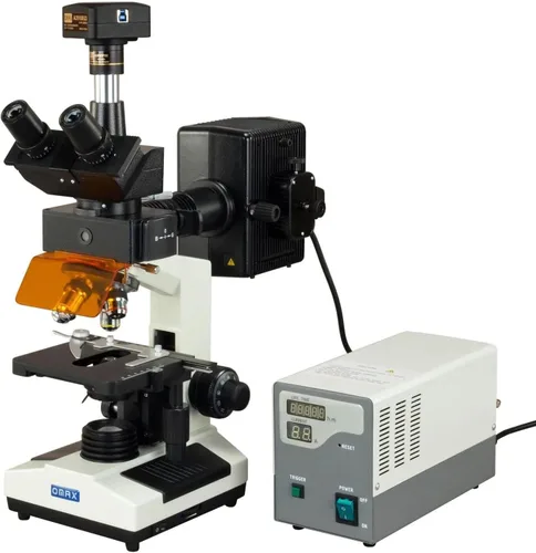 Vista 2 de AmScope OMAX M837ZFLR-C180U3 Microscopio Trinocular de Fluorescencia