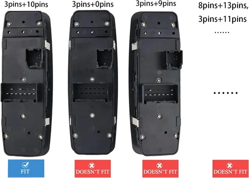 Vista 4 de Interruptor maestro de ventana eléctrica para Ram 1500, Ram 2500, Ram 3500 de 2009 2010 2011 2012. 3 PINS + 10 PINS, OE# 4602863AD, 4602863AC