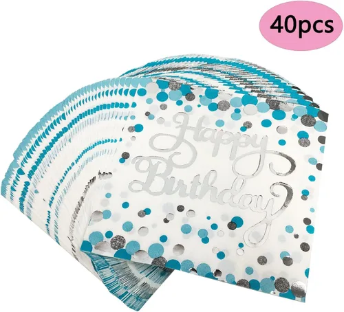 Vista 5 de Servilletas desechables de 2 capas desechables ecológicas para fiestas de cumpleaños para adultos y niños, paquete de 40 servilletas desechables