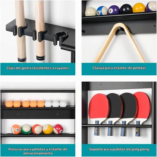 Vista 4 de XCSOURCE Soporte para Tacos de Piscina - Soporte 2-EN-1 para Tacos de Billar y Palas de Ping Pong, Montaje en Pared de Madera de Pino Macizo