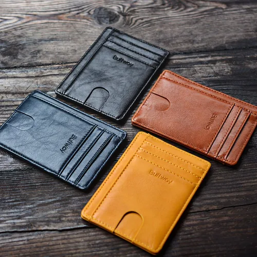 Vista 7 de Buffway - Billetera delgada minimalista de cuero con protección RFID para hombre y mujer