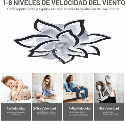Vista 3 de Ventiladores de techo de 32 pulgadas con luces y control remoto, moderno ventilador de techo de montaje empotrado con luz LED regulable, 3