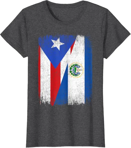 Vista 6 de Camiseta Half Puerto Rico El Salvador Flag Orgullo Salvadoreño Roots