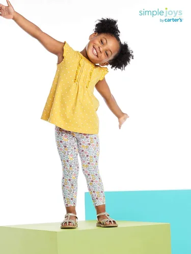 Vista 2 de Simple Joys by Carters Conjunto de ropa de juego de 3 piezas para niñas pequeñas y bebés