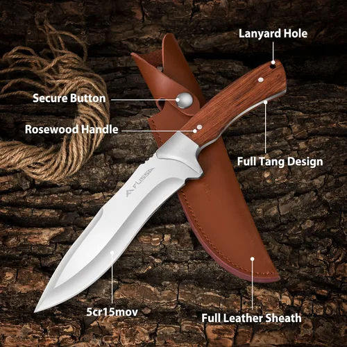 Vista 8 de Flissa Kit de aderezo de campo de caza y cuchillo de caza con funda de cuero
