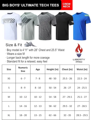 Vista 6 de Paquete de 5 camisetas deportivas para niños, camisetas de ajuste seco para niños, camisetas de manga corta, ropa deportiva a granel