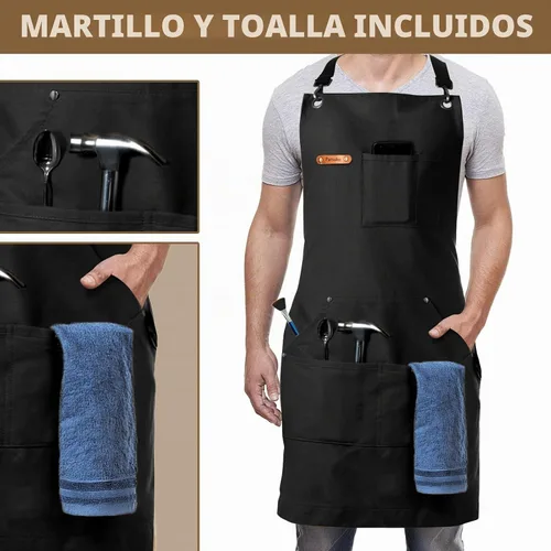 Vista 2 de Delantal de chef profesional para hombres y mujeres, lona de algodón resistente al agua, duradero, ajustable, barbacoa de cocina Negro