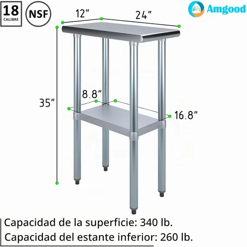 Vista 3 de Mesa de trabajo de acero inoxidable, mesa de metal