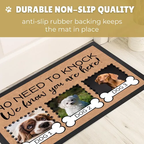 Vista 4 de Tapete personalizado para puerta de perro con foto y nombre, tapete de bienvenida personalizado, tapete para puerta delantera, no es necesario