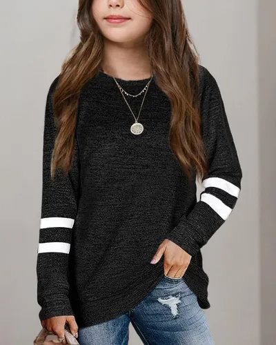 Vista 8 de Apbondy Camisetas casuales de manga larga con cuello redondo y rayas sueltas para niñas