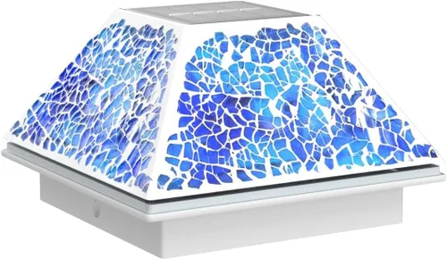 Vista 4 de SUNNYPARK 2PK Luces solares para postes con tapa de mosaico al aire libre para postes de 4x4, 3.5x3.5, lámpara de valla de cubierta de vidrio