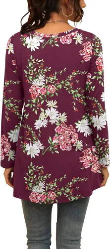 Vista 46 de AWULIFFAN Blusa tipo túnica holgada de manga larga con cuello redondo para mujer