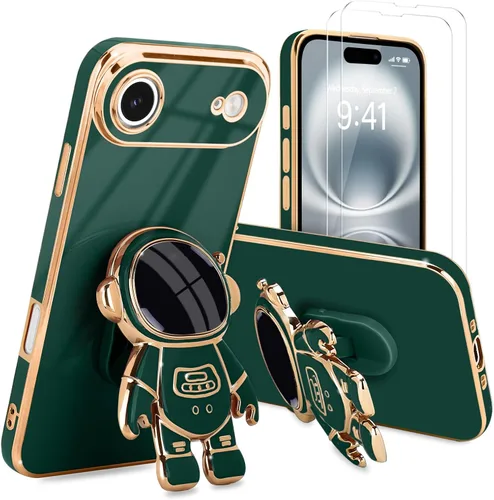 Vista 83 de Pepmune - Funda para iPhone 15 con soporte de astronauta 3D, color negro [2 Screen Protector], Luxury Electroplated Soft TPU Cover with Kickstand