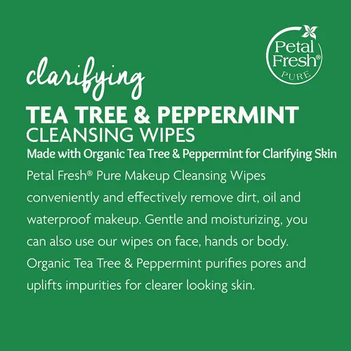 Vista 2 de Petal Fresh Eliminación de maquillaje de árbol de té y menta, toallitas limpiadoras, toallitas faciales suaves, limpieza diaria, vegano y libre