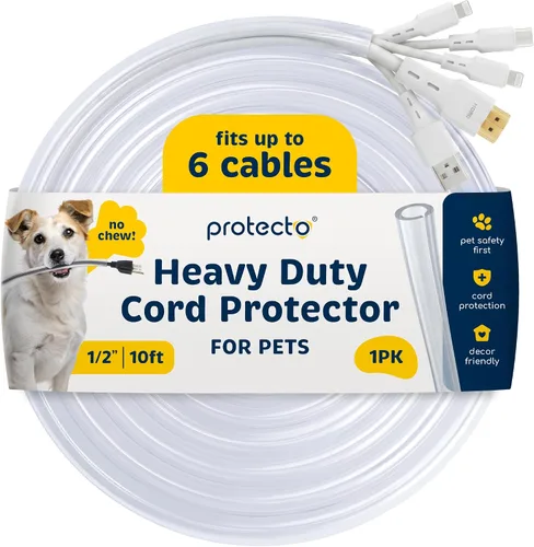 Vista 16 de PROTECTO Protector de Cables Resistente para Perros y Gatos, Funda Larga de 10 Pies, Cubierta de Cable de 1/2 Pulgada Fácil de Usar para Mascotas