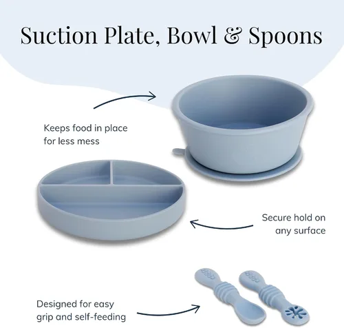 Vista 5 de Little Loon Baby Juego de iniciación Led Weaning - Kit completo de alimentación de silicona para más de 6 meses - Platos para bebés, baberos