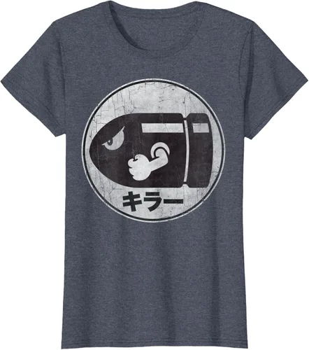 Vista 46 de Super Mario Camiseta con logotipo de Bullet Bill Distressed en Kanji