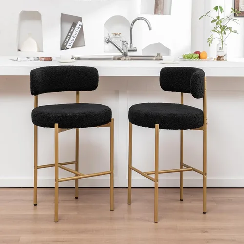 Vista 22 de Canxkun Taburetes de Bar Boucle Juego de 2, 24" Taburetes de Mostrador Modernos con Respaldos, Taburetes de Bar Tapizados para Isla de Cocina, Bar