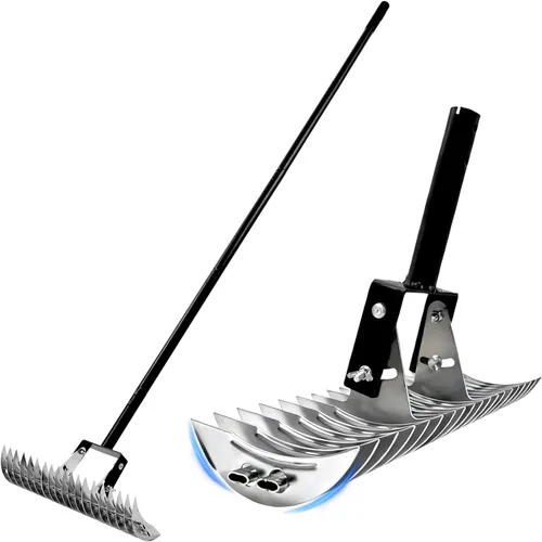 Vista 8 de Rastrillo de jardín para hojas, rastrillo de hojas ajustable de metal resistente para césped, mango largo de 33 a 69 pulgadas con cabeza expandible