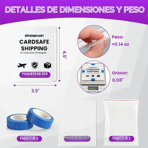 Vista 2 de Paquete de 200 suministros de envío de tarjetas coleccionables de 3.5 x 4.5 pulgadas, protectores de envío de tarjetas con fundas suaves y cinta