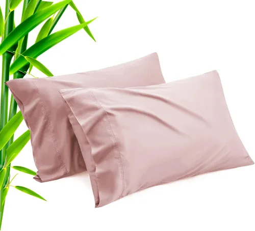 Vista 25 de Fundas de almohada tamaño estándar paquete de 2, fundas de almohada de rayón de bambú refrescantes con cierre de sobre, fundas de almohada frescas