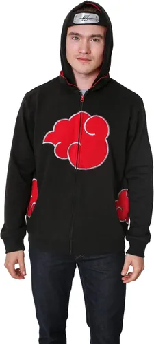 Vista 4 de Ripple Junction Naruto Shippuden Akatsuki Clan Red Clouds Zip Up Hoodie for Men