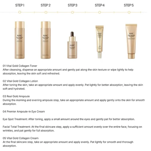 Vista 3 de Vital Golden Collagen Skin Care Set – Kit de 5 piezas de cuidado de la piel de viaje para piel radiante – Incluye tóner, loción, ampolla, crema