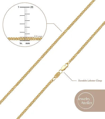Vista 5 de Jewelry Atelier Colección de collares de cadena de oro collares redondos de cadena de trigo y palma rellenos de oro amarillo macizo de 14 quilates