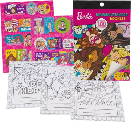 Vista 2 de Barbie - Bloc de calcomanías de recompensas, libro de actividades, 100 calcomanías, libreto de recompensas, 100