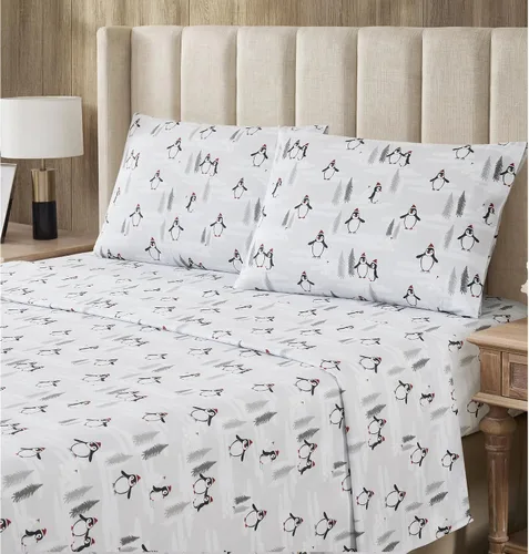 Vista 14 de Sweet Home Collection Juego de sábanas de franela de Navidad, diseño de oso y ciervo, tamaño individual, de microfibra cepillada suave con bolsillo