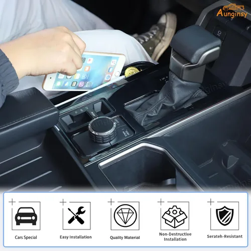 Vista 5 de Aunginsy Marco para panel de cambio de marchas con caja de almacenamiento Compatible con Toyota Tundra/Sequoia 2022-2024 2025 Protector contra