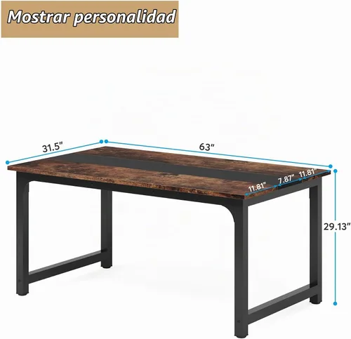 Vista 2 de Tribesigns Mesa de comedor de 63 x 31.5 pulgadas, mesa de cocina industrial para 4-6 personas, mesa de comedor rectangular para comedor, cocina