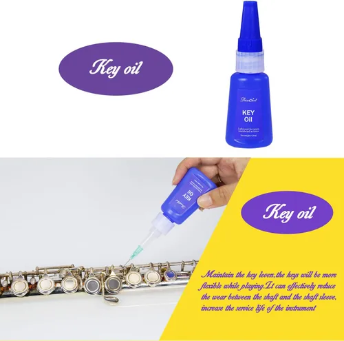 Vista 7 de Kit de limpieza para el cuidado de la limpieza de flautas: aceite de llave + grasa de corcho + hisopo + paño de limpieza + cepillo de limpieza +