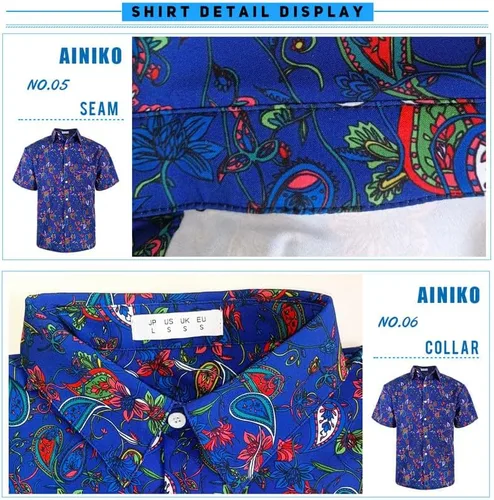 Vista 5 de Camisa hawaiana para hombre, manga corta, estampado floral, casual, con botones, verano, playa, Aloha vestido para hombre