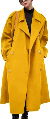 Vista 7 de chouyatou Abrigo de guisante de lana largo midi de doble botonadura para mujer con solapa de muesca, gabardina de invierno Negro
