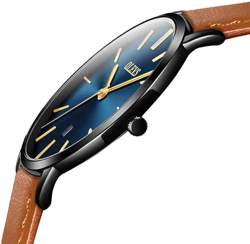 Vista 2 de OLEVS Reloj para hombre, de lujo, ligero, de cuero, impermeable, con movimiento japonés, para hombre, con fecha, calendario, minimalista, ultrafino