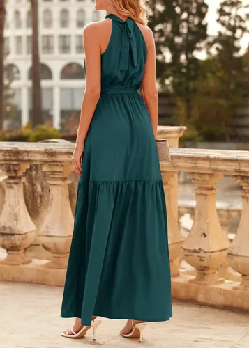 Vista 5 de KIRUNDO Vestido de satén sin mangas para mujer, de cintura alta, elegante, para boda, fiesta, cóctel, formal, vestido de graduación