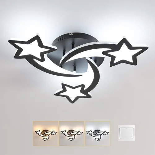 Vista 10 de Goeco Lámpara de techo Kidsroom, 3 modos de luz (3000 K/4500 K/6000 K) acrílico blanco cerca del techo, lámpara de techo de dibujos animados